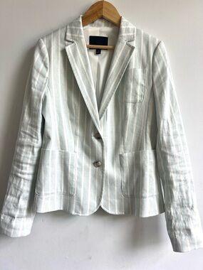 Professional Business Casual Striped Light Blue & White Linen/Cotton Blazer